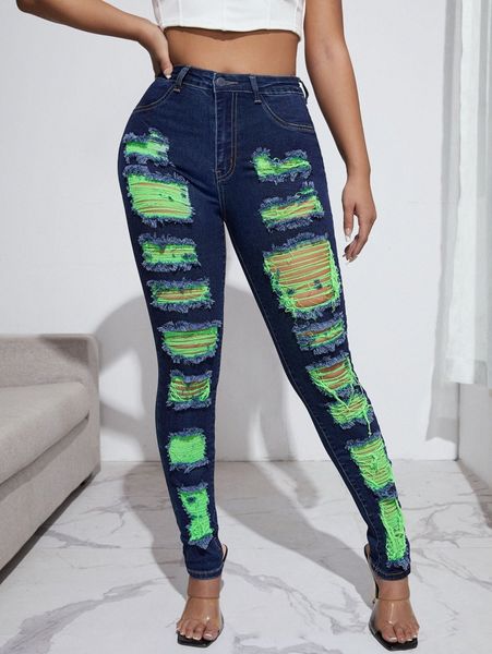 

sxy high waist ripped skinny jeans t56u#, Blue