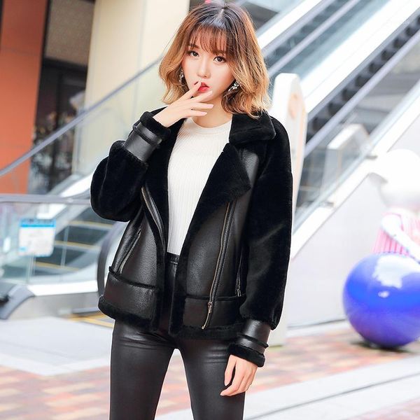 

100% genuine wool fur coat spring autumn 2021 female jacket motorcycle jackets for women mujer chaqueta zjt21941, Black