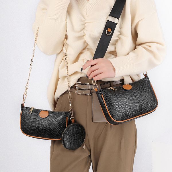

2021 new women favorite leather fashion handbags multi purses flower mini bag 3pcs messenger bag female bag snake detachable shoulder bags