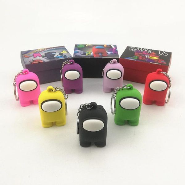 

us stock among us action figures keychain 5cm pvc solid doll toys cute among us key ring accessories