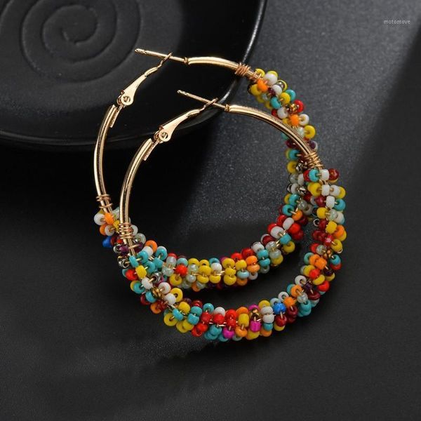 

hoop & huggie kymyad bohemian multicolor beads earrings for women handmade boho ear vintage jewelry gold color big statement earrings1, Golden;silver