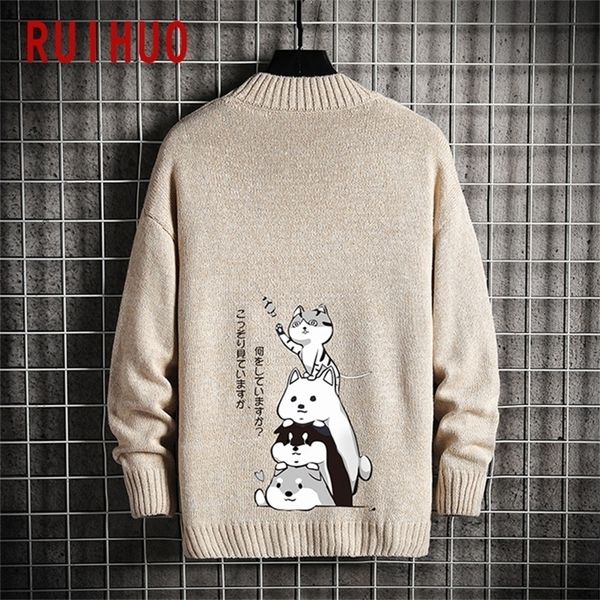 

ruihuo autumn cartoon cats for men coat knit man clothes korean men's knitted sweater -5xl 201211, White;black
