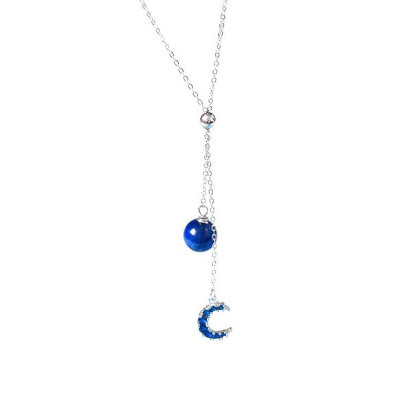 

pendant necklaces s925 sterling silver blue gold stone moon ladies necklace fashion temperament wild clavicle chain 11-0018+13