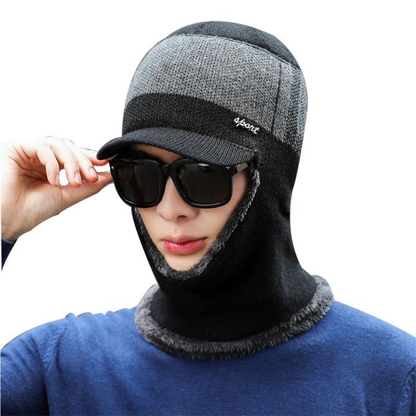 

2019 winter hats for men skullies beanie hat winter cap men women wool scarf caps set balaclava mask gorras bonnet knitted hat sqcmma, Black;white
