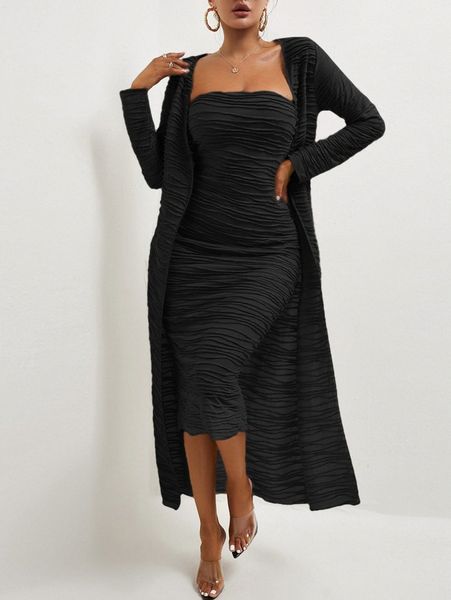 

press crease tube bodycon dress & open front coat 37bf#, White