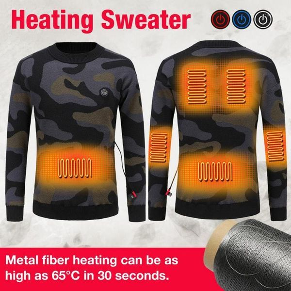

outdoor t-shirts winter thermal sportwear heated knitted usb heating sweater sweatshirt for men cycling skiing bike1, Gray;blue