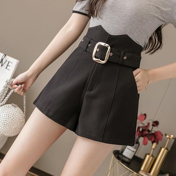 

summer women's shorts with belt irregular fashion high waist wide leg shorts women ladies slim suit short pants spodenki damskie1, White;black