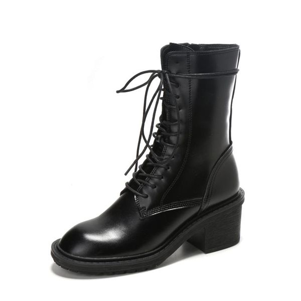 

meriahzheng women's summer thin british style high mid-calf length motorcycle boots women's heel knight boots tws-3168, Black