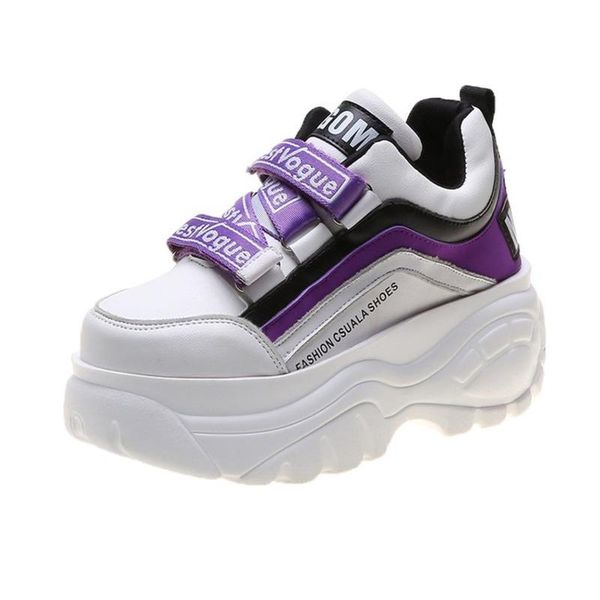 

ladies chunky sneakers 2020 fashion platform sneakers ladies brand wedge heel leather sports dad shoes casual shoes 7cm, Black