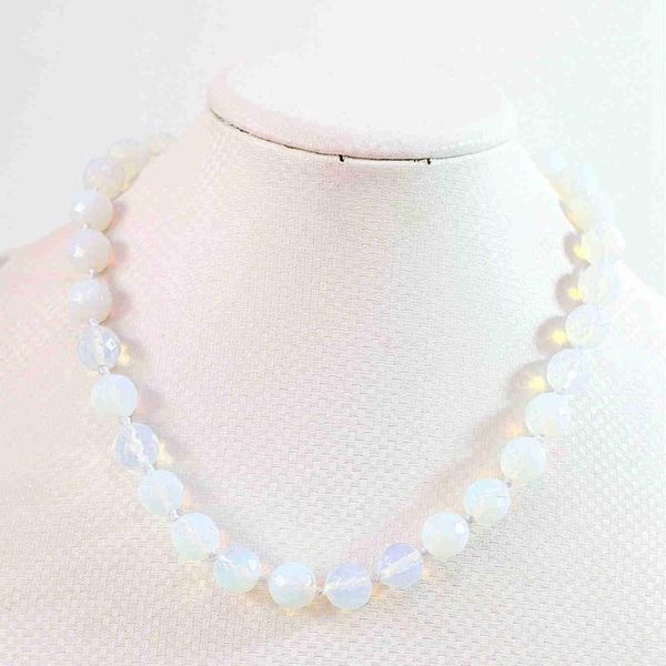 

figaro chain white moonstone oplite 8mm 10mm 12mm 14mm 16mm faceted round beads diy women chains necklace 18inch b645, Silver