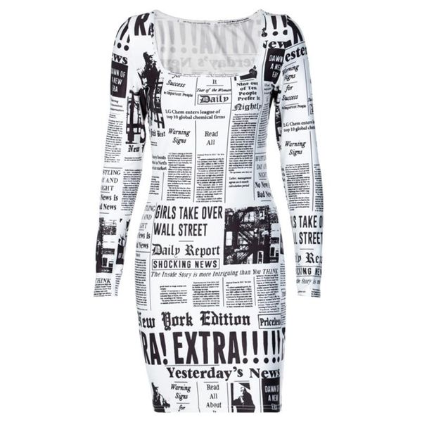 

casual dresses women fashion long sleeve spaper print dress stylish for party daily wear 2021, Black;gray
