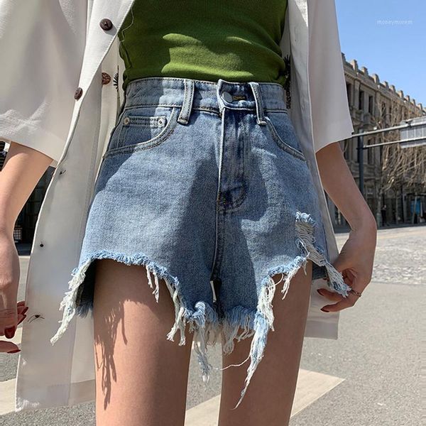 

women's shorts denim women summer korean chic high waist punk gothic streetwear harajuku style holes tassel club short jeans1, White;black