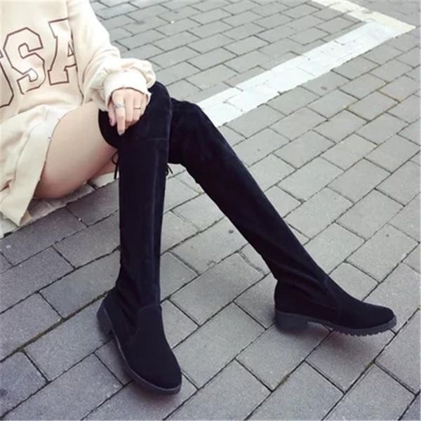 

boots wadnaso arrival classic square heel women winter black knee high hidden stretch fabric