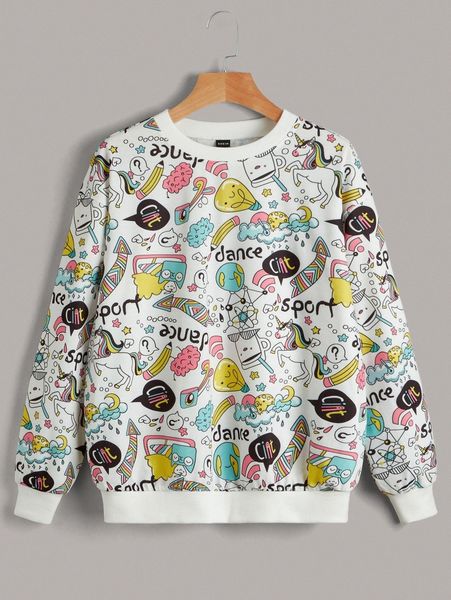 

cartoon graphic drop shoulder sweatshirt j0hf#, White;black