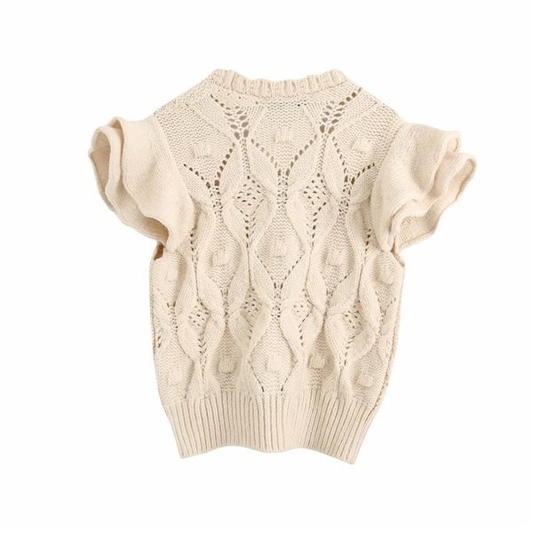 

merodi women fashion cascade ruffles short sleeve za knitted cardigans sweater female autumn loose v-neck sweater vest chic y201128, White;black