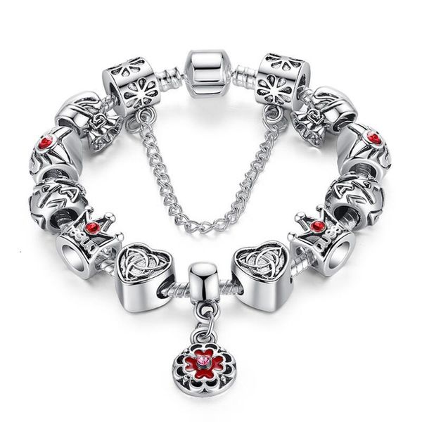

new vintage heart crown bead charm bracelet silver for women original safety chain jewelry ing, Black