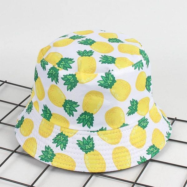 

cloches cotton pineapple print bucket hat fisherman outdoor travel sun cap hats for men and women 5581, Blue;gray
