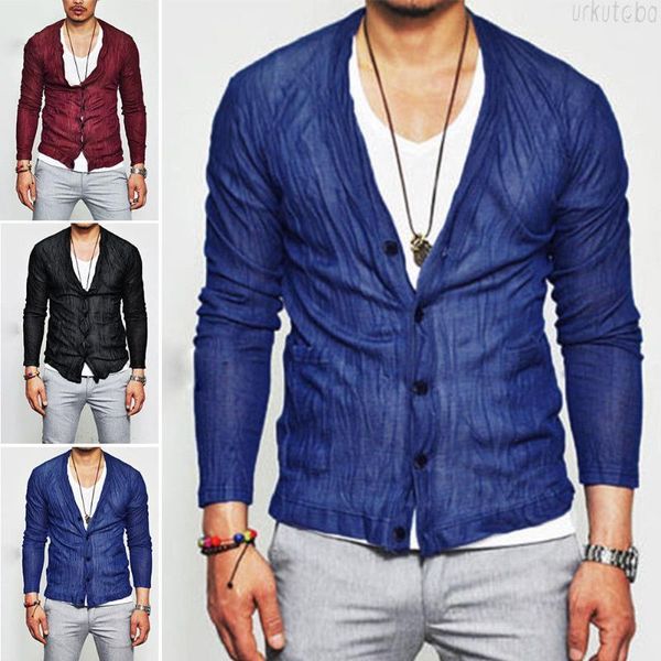 

men's casual slim fit wrinkle pleated v-neck stylish blouse shirt outerwear long sleeves shirts1, White;black