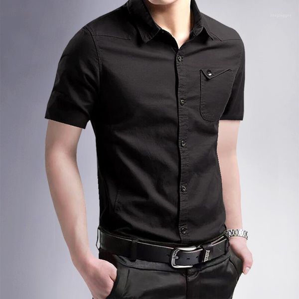 

men's casual shirts 2021 summer products pure cotton short-sleeved shirt men's slim youth backing clothing1, White;black
