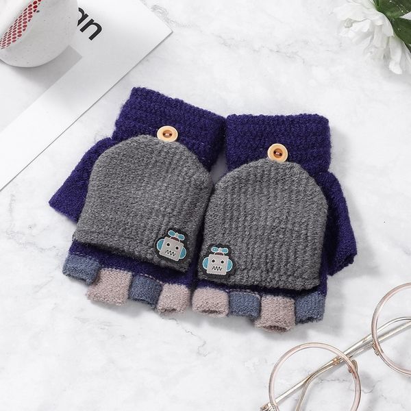 

stretch mittens 5-12 years kids knitted warm gloves boy girl patchwork elastic fingerless children winter