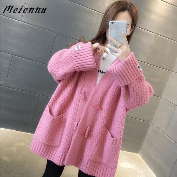 

autumn 2020 new woolen sweater, women's cardigan, medium length sweater, casual korean jacket, loose sweaters for women1, White