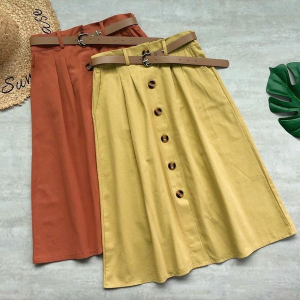 

skirts 2021 autumn high waist slimming simple solid color tooling pocket casual women a-line long skirt with belt, Black