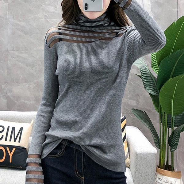 

women's sweaters ljsxls pull femme mesh patchwork knitted sweater woman long sleeve pullover women autumn winter turtleneck korean clot, White;black