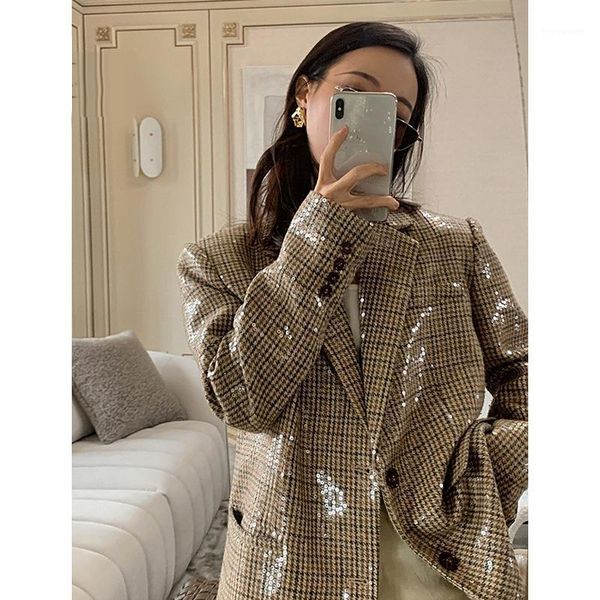 

2021 autumn winter new plaid suit casual blazer women's suit woman clothing street wear vintage harajuku kpop1, White;black