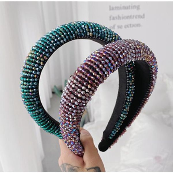 

2020 fashion show headdress weaving crystals beads hairband european trendy full crystals padded headband ladies thick hairband