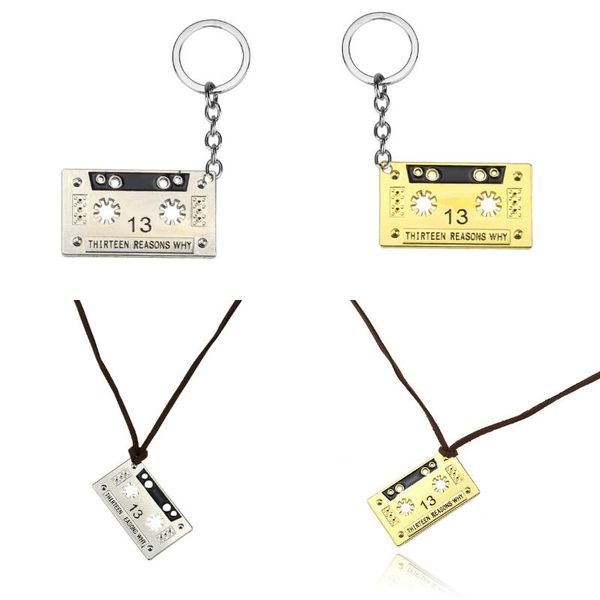 

chains thirteen reasons why pendent cassette tape necklace audio keychain, Silver