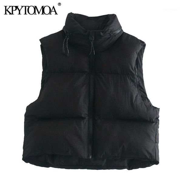 

kpytomoa women 2021 fashion hooded hidden inside cropped padded waistcoat vintage sleeveless zip-up female outerwear chic 1, Black;white