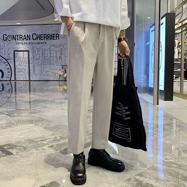 

autumn and winter 2020 new men's casual loose tweed trousers for teenagers, Black