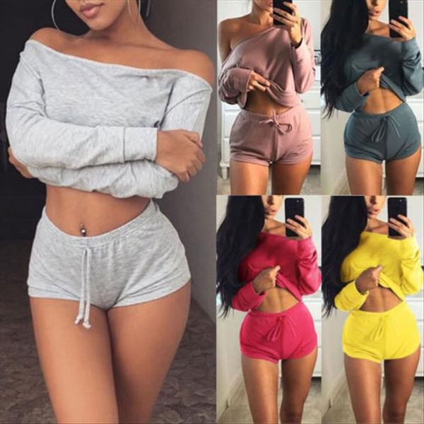 

women tracksuit 2pcs set women sports suit crop pants outfit workout clothes tracksuit drop shipping, Gray