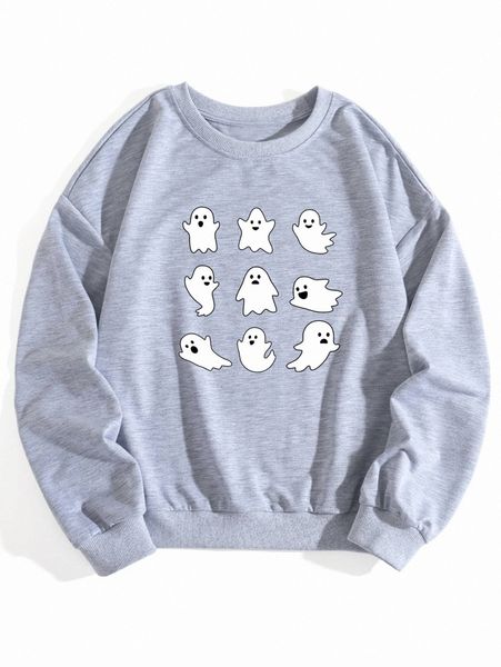 

plus halloween print drop shoulder sweatshirt j3bo#, Black