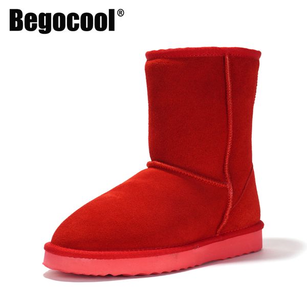 

begocool fashion snow boots for women genuine cow suede designer australia warm winter boots woman shoes red b2507 y1221, Black