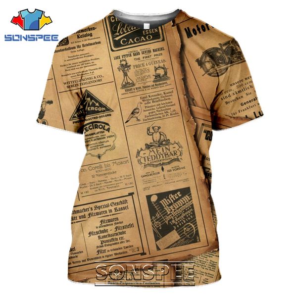 

old newspaper 3d print shirts funny kawaii oversized men clothing
