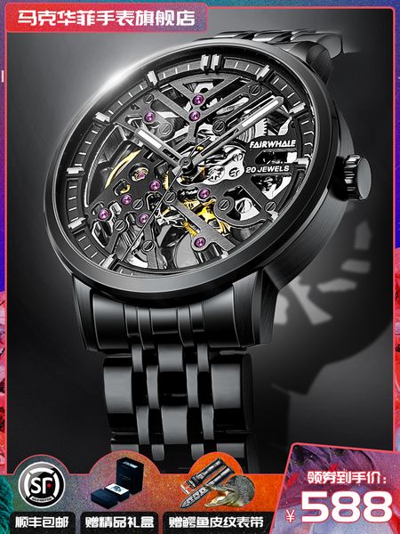 

fairwhale new ten swiss brands tourbillon watch mens genuine automatic mechanical mens watch hollow out, Slivery;brown