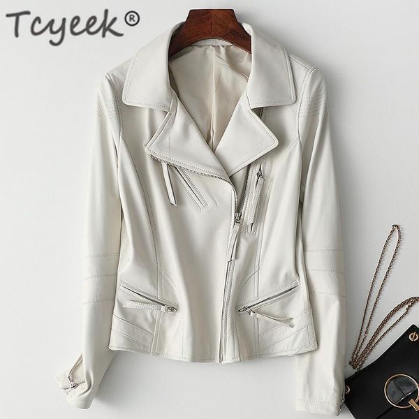 

tcyeek natural sheepskin coat female autumn spring coats korean streetwear genuine leather jacket women real leather jackets t01, Black