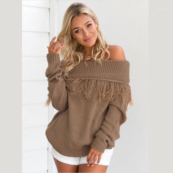 

autumn new womens long sleeve off shoulder slash neck solid knitted sweater pullover jumper knitwear 1, White;black