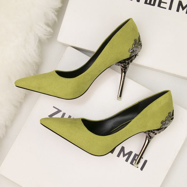 

metal heel pumps bride pumps marry stiletto wedding high heels pointed toes colorful shoes slip-on z361, Black