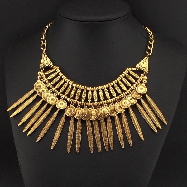 

pendant necklaces uken boho metal leaves coins pendants for women statement jewelry vintage big choker necklace n3317, Silver