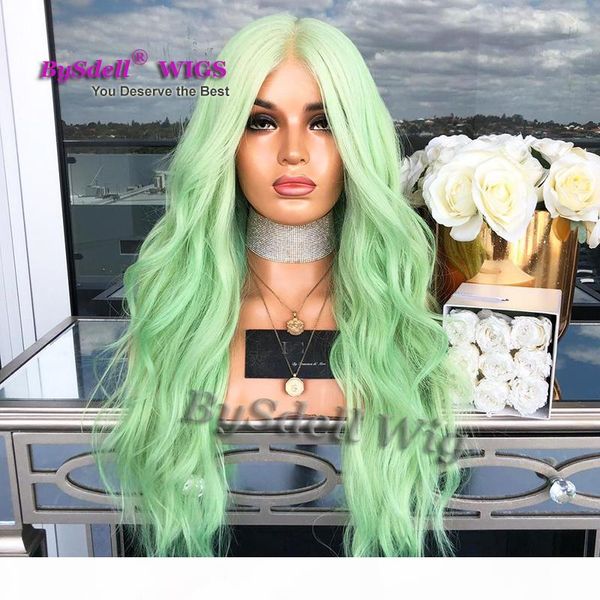 

new arrival street style female wig long loose wave mint green color hair lace front wig light lace color wigs for woman, Black