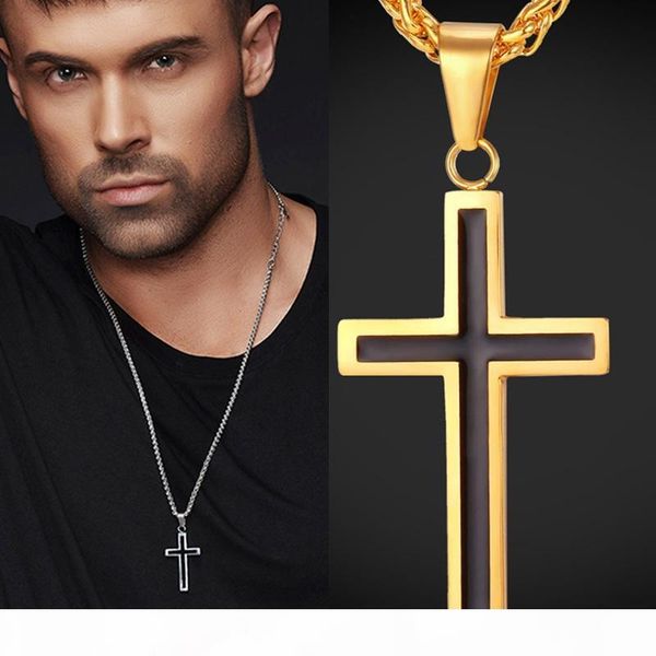 

men's classic stainless steel mens chains 18k real gold plated vintage latin christian cross pendants necklaces, Silver