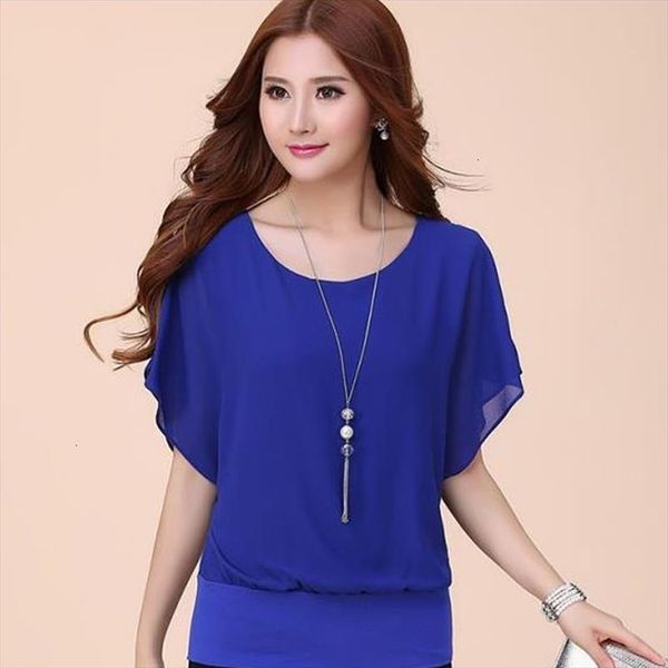 

chiffon women blouse fashion summer big size 5xl batwings short sleeve flouncing casual slim solid 6q0053, White