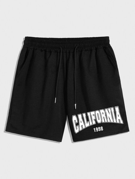 

romwe guys letter black shorts 7'' a54i#