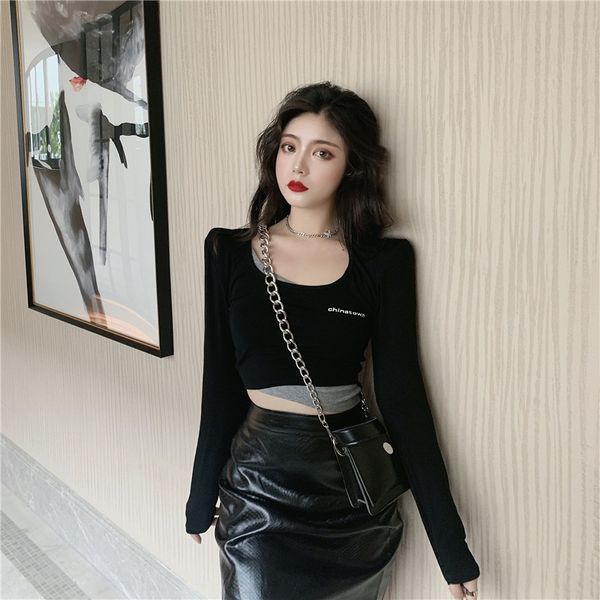 

поддельные две черных футболок куртки jacketjacket короткого jacketfor женщины осень дизайн длинного рукав пальто базы 2020 новый короткий т, White