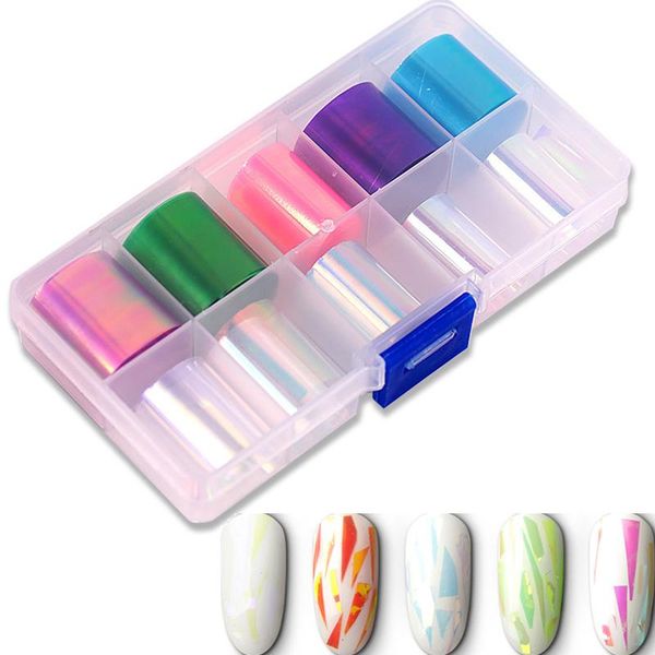 

stickers & decals 10 rolls/kit nail art foils sticker 2.5x100cm/roll foil holographic color/set wrap slide, Black
