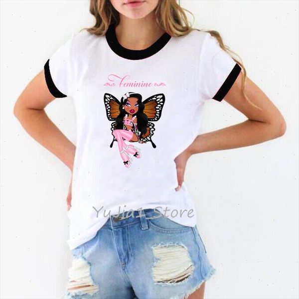 

feminine y2k bratz letter print tshirt women vogue pink butterfly graphic t shirt femme harajuku kawaii clothes for girls, White