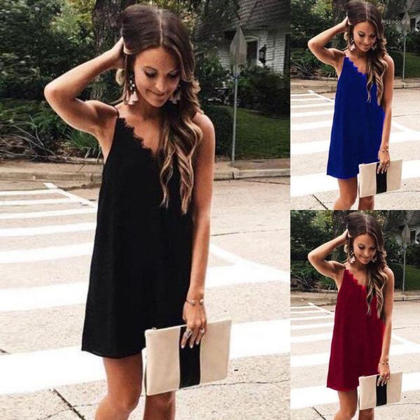 

dress summer women elegant women summer strappy lace patchwork v-neck party beach dresses ropa mujer verano 20191, Black;gray