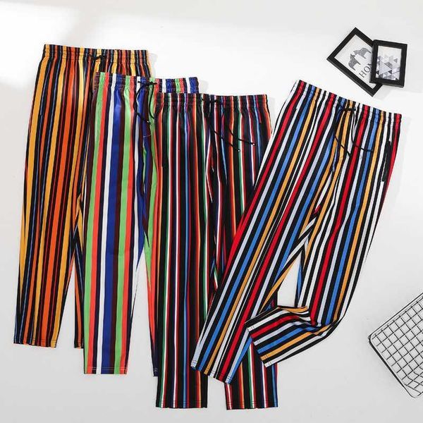 

2020 new england style pants 2020 streetwear summer loose trousers pantalon joggers thin section hight waist stripe printed pant1, Black